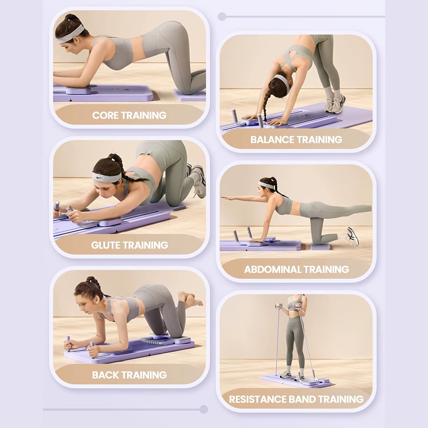 6 in 1 Multi-Purpose Foldable Pilates Reformer Board Set with Timer Pilates Equipment Ab Exercise Abs Roller for Home